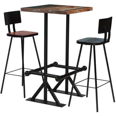 Image of vidaXL Bar Set 3 Piece Solid Reclaimed Wood Multicolour