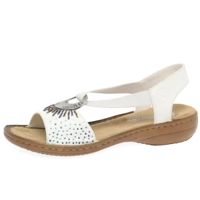 Image of Rieker Women&#039;s Slip On Padded Footbed Sandals (White, UK Footwear Size System, Adult, Women, Numeric, Medium, 7)