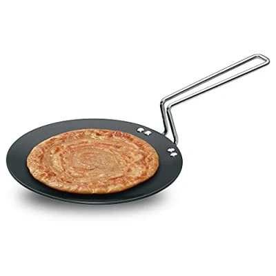 Image of Futura Hard Anodised Concave Tava Griddle, 8 Inch, 4.06mm with Steel Handle