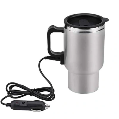 Image of Keenso Car Electric Cup, 12V 450ml Stainless Steel Heated Travel Mug Self Heating Cup Coffee Tea with Cigarette Lighter