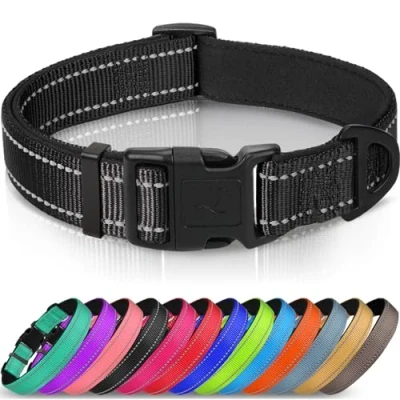 Image of Joytale Dog Collar, Reflective Padded Neoprene Pet Adjustable Nylon Collars for Small Dogs, S, Black
