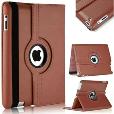 Image of TechDealsUK 360 Degree Rotating Case For Apple iPad 4 3 2 (2011 2012) PU Leather Stand Swivel Folio Cover (Brown)