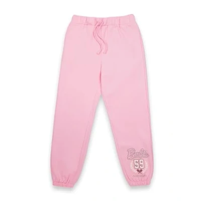 Image of Barbie Womens Joggers in Pink Ladies Malibu Tennis Club 1959 Long Leg Graphic Bottoms Sports Crest Vintage Style Tracksuit Sweatpants Doll Movie Apparel Merchandise Gift for Her