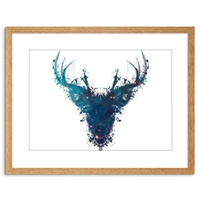 Image of Wee Blue Coo Ink Splat Deer Stag Gift New Framed Wall Art Print
