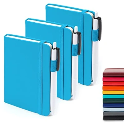 Image of feela 3 Pack A6 Pocket Notebooks, Hardback Lined Small Notebooks with Dividers and Black Pens, Classic Ruled Mini Notepads Journal Bulk, Great for Office School Writing Plans Memos, 9 X 14cm, Teal