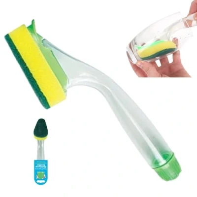 Image of HOVUK® Soap Dispensing Washing up Scrubber with storage tank, Brush, Dishes Cleaning Kitchen Gadget (Sponge (Long Handle))