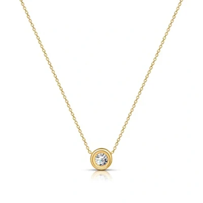 Image of Amberta Women 925 Sterling Silver AAA Cubic Zirconia Solitaire Necklace: 18ct Gold Plated CZ Simulated Diamond Necklace