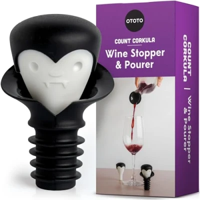 Image of OTOTO Wine Stoppers &amp; Pourer Halloween Gifts for Lovers, Spooky Bottle Stopper, Goth Accessories, Fun Kitchen Gadgets (Count Corkula)