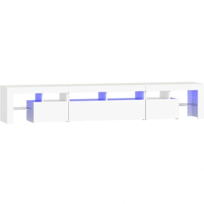 Image of vidaXL TV Cabinet in White with LED Lights Modern Engineered Wood Media Unit for Living Room 230x36.5x40 cm