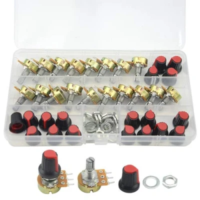 Image of WMYCONGCONG 18 PCS B1K B2K B5K B10K B20K B50K B100K B500K B1M Ohm Knurled Shaft Linear Rotary Taper Potentiometer Kit with Cap (18 PCS)