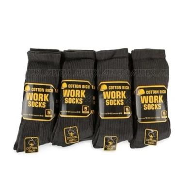 Image of 5 20 Pairs Heavy Duty Work Socks Mens Cotton Rich Reinforced Heel Warm Size6 11