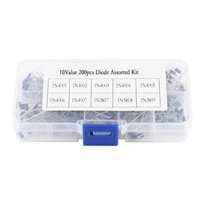 Image of Rectifier Diode Kit, 200pcs Electronic Diodes 1N4001 1N4002 1N4003 1N4004 1N4005 1N4006 1N4007 1N5817 1N5818 1N5819 Assortment With Box