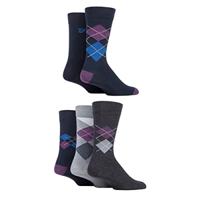Image of Mens 5 Pair Farah Patterned Striped and Argyle Cotton Socks Navy 6 11