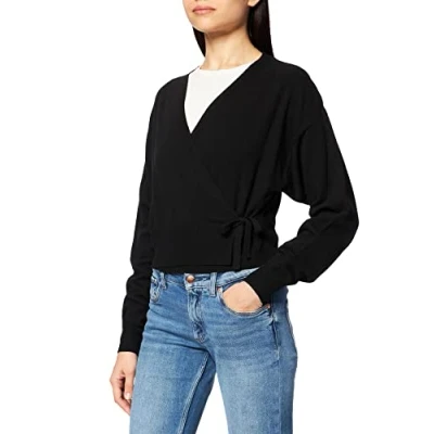 Image of NA KD Women&#039;s Overlap Knitted Cardigan Sweater, Black, X Large