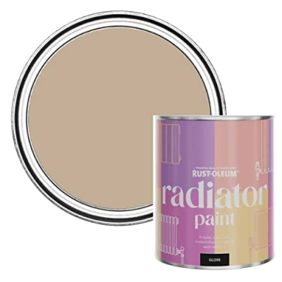 Image of Rust Oleum Brown Heat Resistant Radiator Paint in Gloss Finish Salted Caramel 750ml