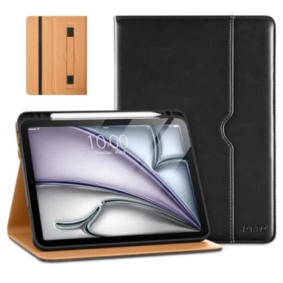Image of DTTO for iPad Air 11 inch Case M2 (2024), 5th Generation (2022)/iPad 4th Gen (2020), Premium Leather Business Folio Stand Cover with Pencil Holder 11&#039;&#039;/5th/4th, Black