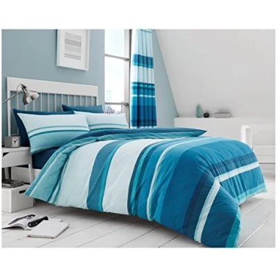Image of GC GAVENO CAVAILIA Striped Duvet Cover Double, Reversible Printed Bedding Sets, Breathable Bed Covers, Teal