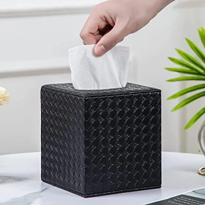 Image of Baydie Home Tissue Box Cover,Tissue Cover Square,White Holders,Tissue Holder for Bathroom Accessories,Bathroom Holders (Black)