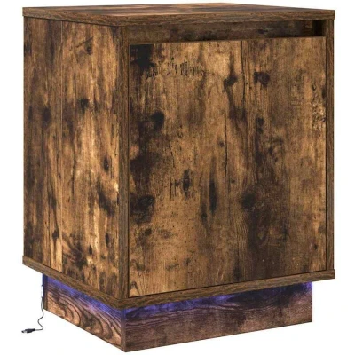 Image of vidaXL Bedside Cabinet with LED Lights Smoked Oak 39x34,5x50 cm