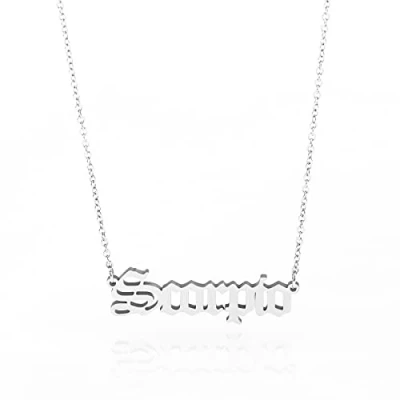 Image of Minegreet Old English Zodiac Necklace for Women, Horoscope Birth Star Sign Letter Astrology Constellation Birthday Gift (Scorpio Silver)