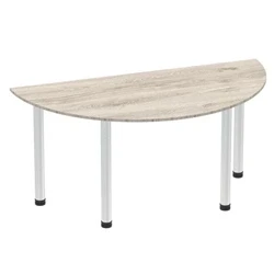 Image of Impulse 1600mm Semi Circle Table Grey Oak Brushed Aluminium Post Leg
