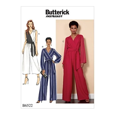 Image of Butterick Patterns 6522 RR Misses/Women&#039;s Jumpsuit and Sash Sewing Pattern, Tissue, Multi Colour, 17 x 0.5 22 cm