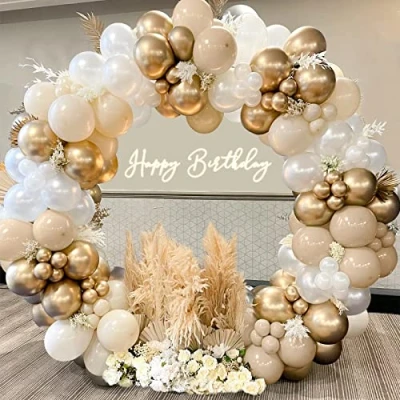 Image of Balloon Arch Kit, 147Pcs Sand White Nude Balloons Garland Kit with Gold Beige for Boho Wedding, Birthday Party Decoration, Baby Shower, Anniversary, Engagement, Gender Reveal