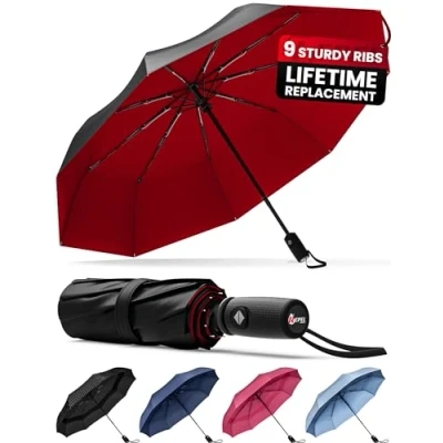 Image of Repel Umbrella Windproof Travel Umbrellas for Rain Easy Auto Open Close, Durable &amp; Compact Umbrella, Strong Fiberglass Frame, Waterproof Canopy Backpack, Purse, Portable