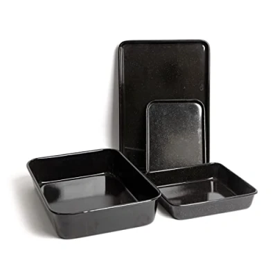 Image of MasterClass 4 Piece Vitreous Enamel Bundle of Baking Trays and one Roasting Pan