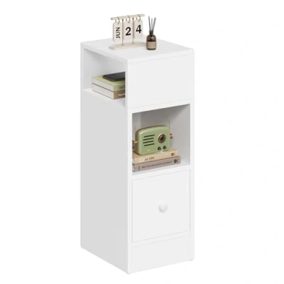 Image of EUGAD Narrow Bedside Table with 2 Open Shelves 1 Drawer, Slim Small Cabinet in Bedroom, 25 x 66 30 cm, Space Saving Nightstand, Modern, Light Oak, 0192ZZ