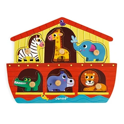 Image of Janod J07062 Wooden Tenon Puzzles 6 pieces, Noah&#039;s Ark