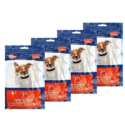 Image of 4 X 75 Degradable Scented Poo Bags Dog with Tie Handles Black Sealing Pouch to Store your (4 Packs (300 Bags))