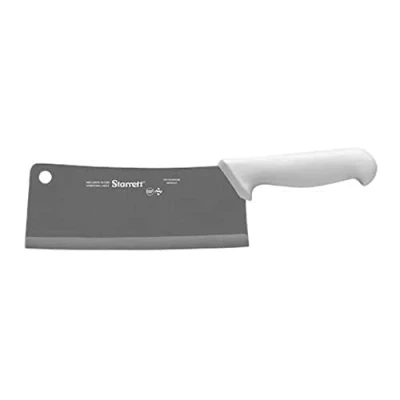 Image of Starrett Professional Stainless Steel Chefs Kitchen Cleaver Knives Wide Rectangular Profile 8 inch (200mm) White Handle