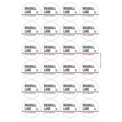 Image of Bramall Lane S2 City of Sheffield Road Sign Circular Matt Paper Stickers A4 Sheet 24 (Each Sticker is 45mm Diameter)