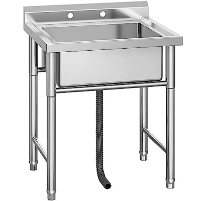 Image of YITAHOME Kitchen Sink, Commercial Restaurant Sink Portable Floorstanding Catering Stainless Steel Outdoor Single Bowl Station Utility for Hotel Home Bar Laundry Room Basement Garage