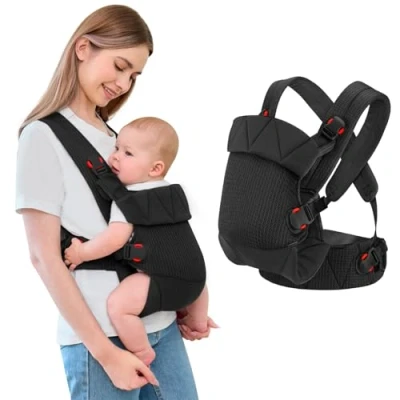 Image of IULONEE Baby Carrier Newborn to Toddler Ergonomic Infant Wrap Front &amp; Back Backpack Carry Portable Holder Sling for Black