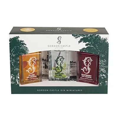 Image of Gordon Castle Gin Gift Set 3 x 5cl Miniature Bottles of Includes Scotland Botanical Gin, Raspberry Liqueur, Plum Liqueur