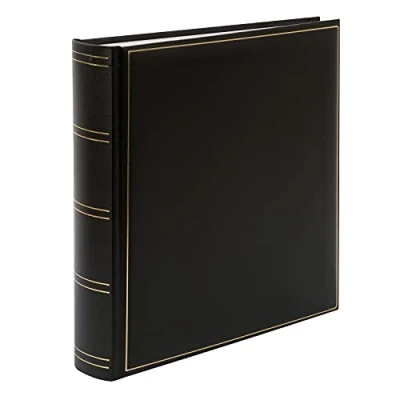Image of goldbuch 31 385 Photo Album Classic with 100 White Pages and Glassine Dividers, Book Faux Leather Cover Gold Embossing, for Gluing, Memory 30 x 6 cm, Black