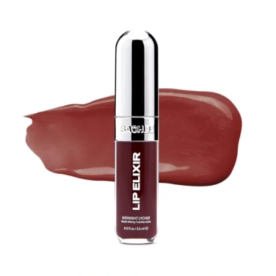 Image of Sacheu Lip Elixir Nourishing Glaze and Tint Gloss. High Shine Moisturizing Gloss Enriched with Oils For Hydrating Smooth Finish, Cruelty Free (Midnight Lychee)