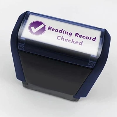 Image of Reading Record Checked Pre Inked School Teachers Comprehension Marking Stamper Stamp 38x15mm Primary Teaching Services (Purple)