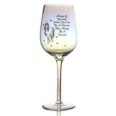 Image of Boxer Gifts Always Be Yourself Unless You Can A Unicorn Lustre Effect Sparkly Glass with Diamante Red and White Wine Gift for Mum Sister Friend