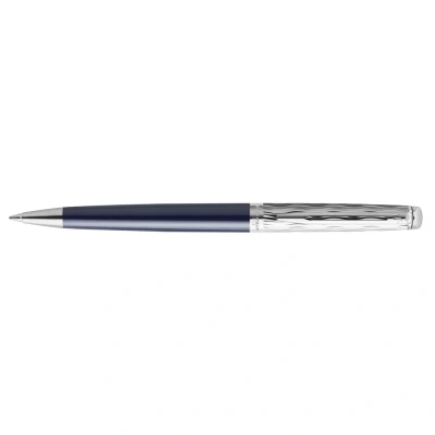 Image of Waterman Hémisphère Ballpoint Pen Metal &amp; Blue Lacquer Chiselled Cap Ink Gift Box