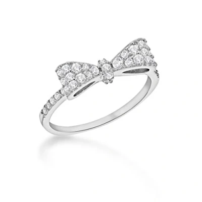 Image of Tuscany Silver Women&#039;s Sterling Rhodium Plated Cubic Zirconia Bow Ring Size L