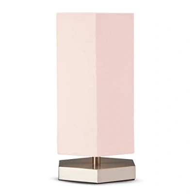 Image of LITECRAFT Glow Hexagon Table Lamp with Pink Fabric Shade Satin Chrome