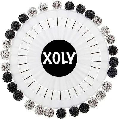 Image of XOLY 30pieces Safety Pin Muslim Hijab Scarf Rhinestone Ball Brooch Straight Head Pins (30X Black &amp; White (1 Wheel))