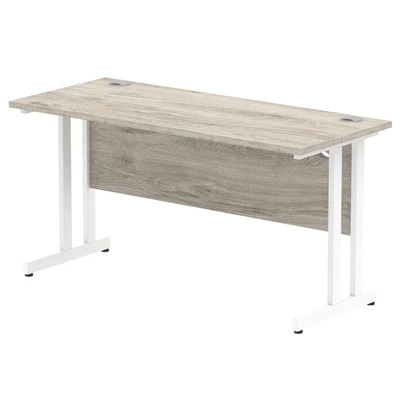 Image of Impulse 1400 x 600mm Straight Desk Grey Oak Top White Cantilever Leg
