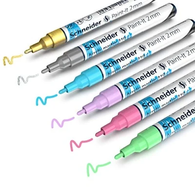 Image of Schneider Paint It 310 Acrylic Marker Set 3 (2 mm Round tip, high Coverage, Brilliant Colour, for Almost All Surfaces) 6 Pieces