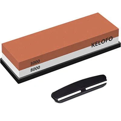 Image of Knife Sharpening Stone Kit, KELOFO 2 Side Whetstone Set 3000/8000 Grit and Honing Waterstone with Non Slip Base