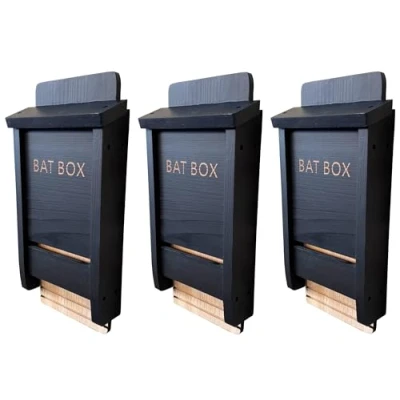 Image of Black Wooden Bat Nesting Roosting Box (Pack of 3)
