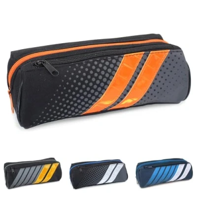 Image of Fashion Stationery Pencil Case Kids Boys Girls Teenagers Large Capacity Sporty Cases for School Students College Black Orange and Grey